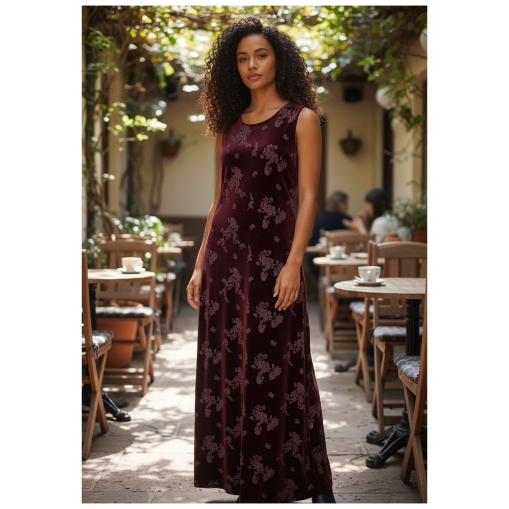 Dressing Clio‎ Vintage Velvet Floral Maxi Dress M